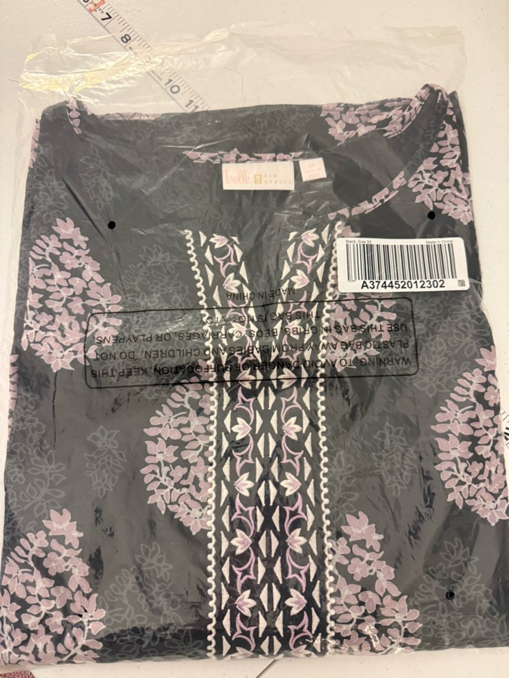 Belle by Kim Gravel Black Tunic with Pale Pink Floral Print - Picture 5 of 12